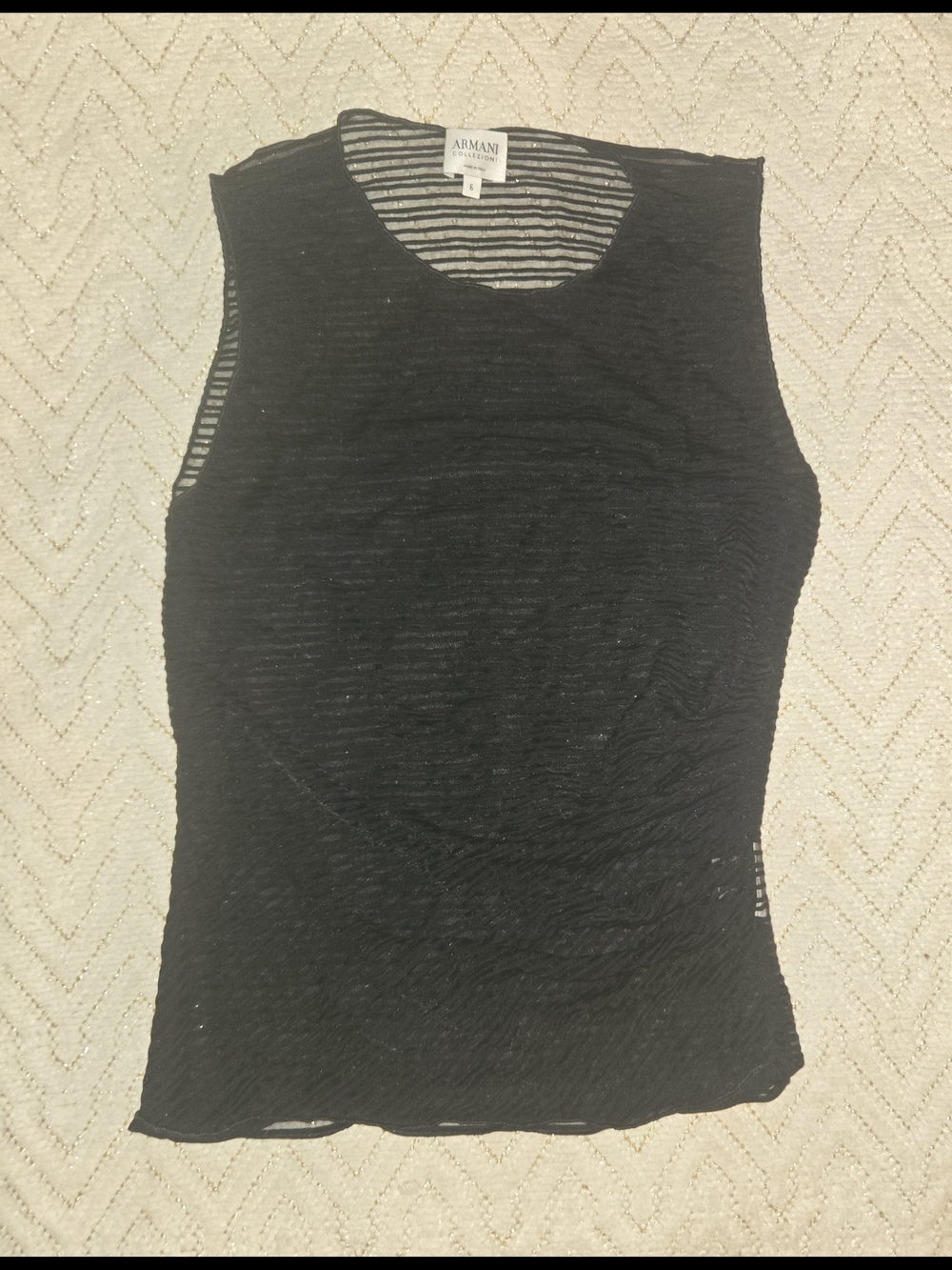 Armani Exchange Women’s Black Sleeveless Striped Sheer Tank